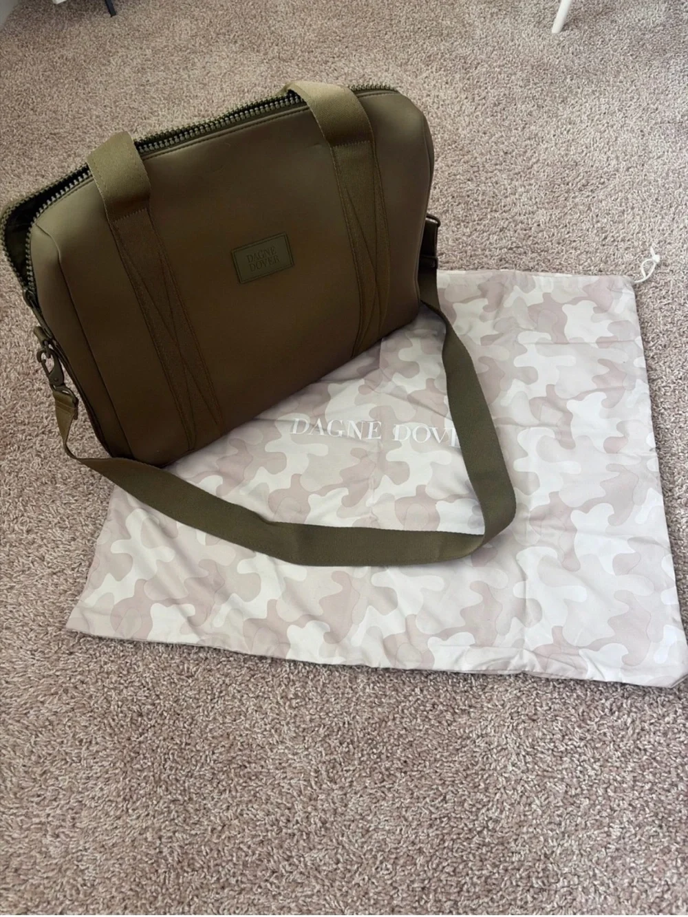 Dagne Dover Olive Neoprene Laptop Tote with Crossbody Strap
